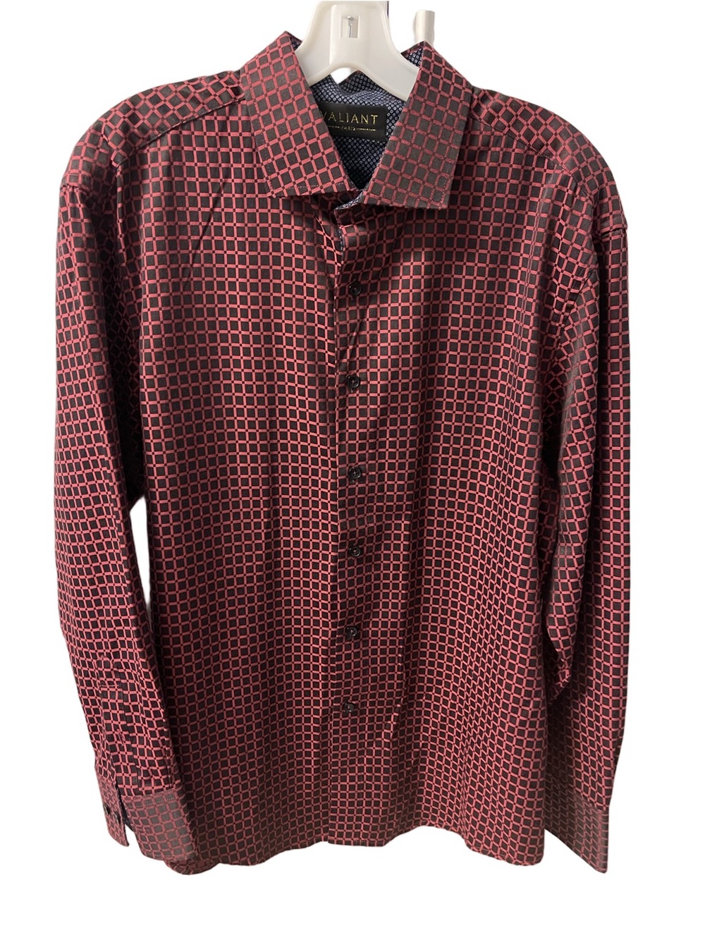 Valiant Paris Designer Red/Black Men's Geometric Button-Up Dress Shirt Sz L